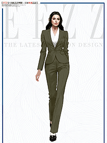  高端职业装套装女气质白领墨绿色西装定制设计图
