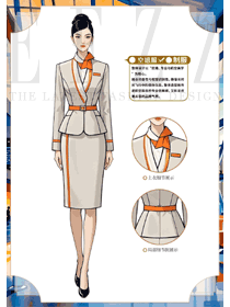 米橙色系航空空姐制服手绘效果图