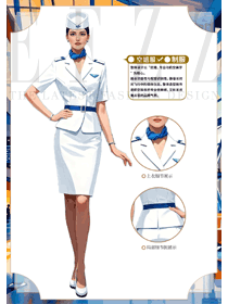 白色短袖套装款空姐地勤制服手绘图