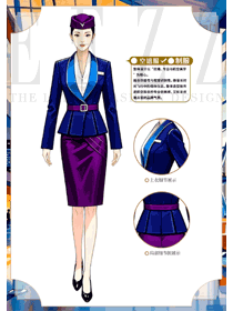 蓝紫色秋冬款职业套装女空姐制服手绘作品