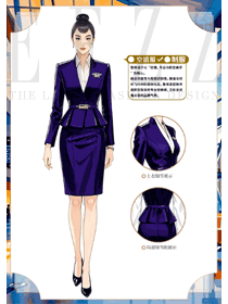 紫色春秋款职业西装套装女气质空姐手绘图