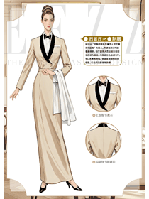 高档西餐厅服务员长裙款套装工作服手绘案例