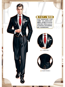 酒店餐饮咖啡西餐厅礼服套装款手绘设计图