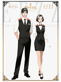 黑金橙韵：西餐服务生的绅士与淑女格调工作服手绘图