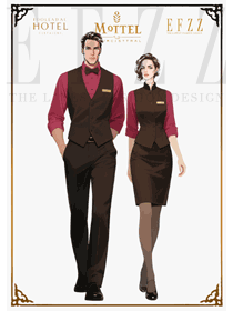 棕红彰显质感：高端酒店西餐厅工作服设计