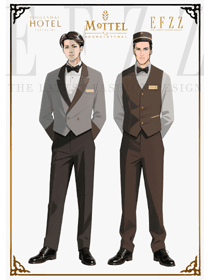 灰棕礼服款：星级酒店门童工作服的专业服务着装