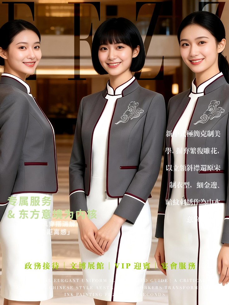 新中式国风接待制服｜祥云刺绣打造高端厅堂东方美学