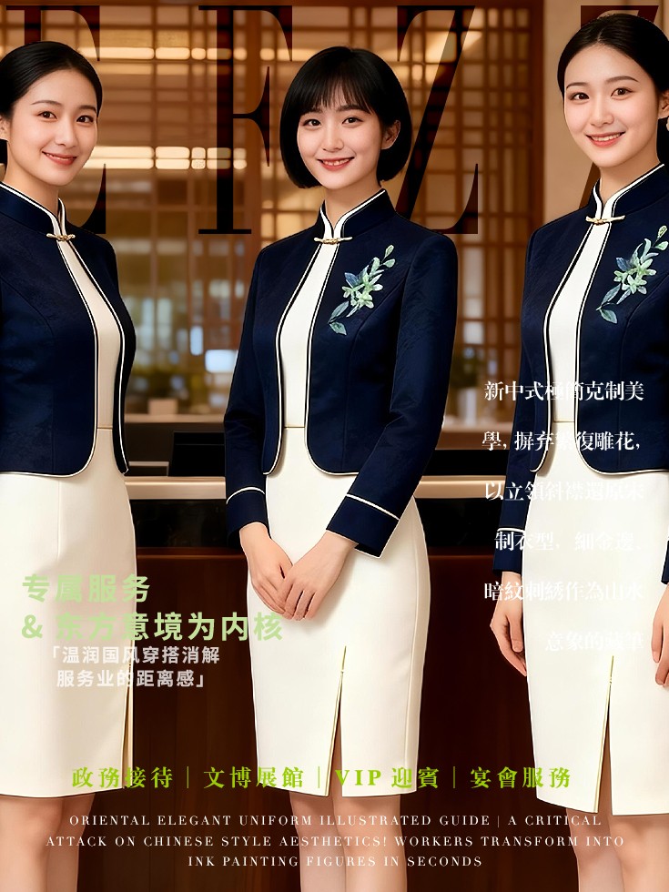 新中式国风接待制服｜祥云刺绣打造高端厅堂东方美学