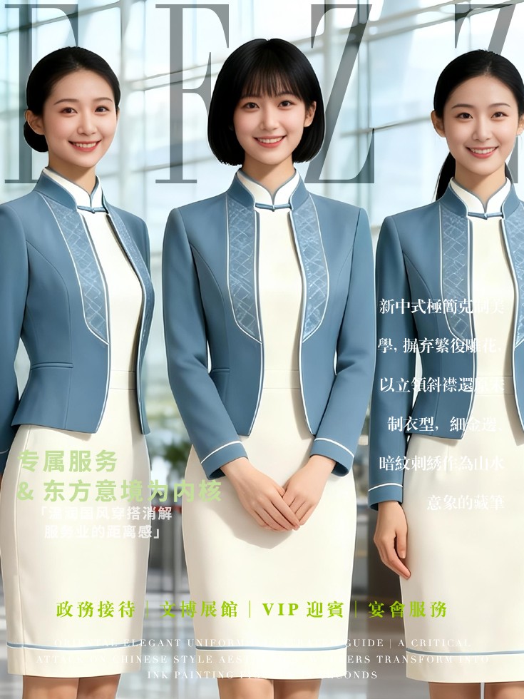 新中式国风接待制服｜祥云刺绣打造高端厅堂东方美学