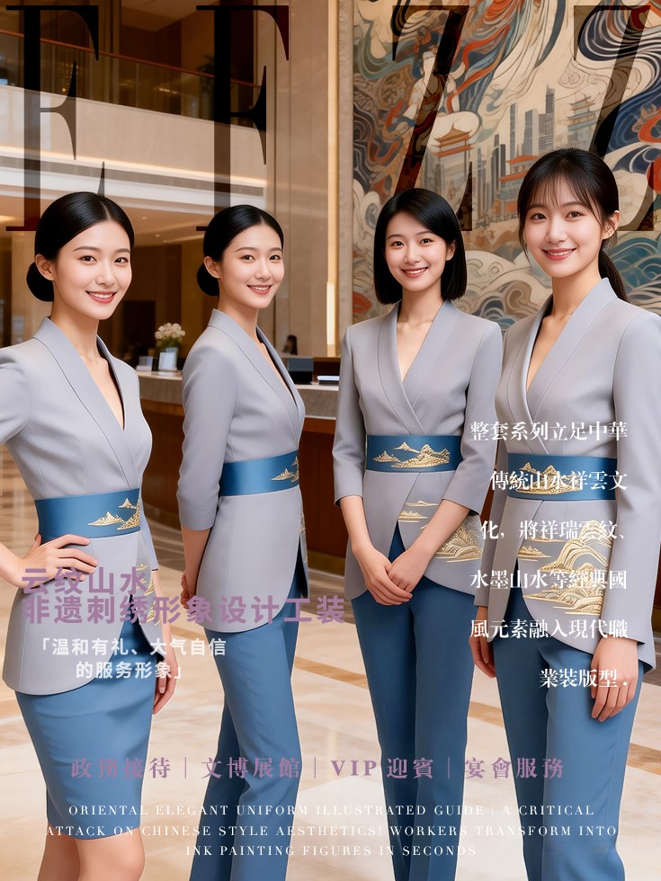 云纹山水非遗刺绣形象设计工装｜会议礼仪接待人员制服画册