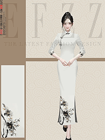 长袖中国风白色水墨走秀迎宾咨客女装设计图