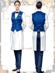 酒店餐厅服务员蓝色马夹制服效果图