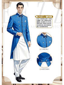 海洋风格酒店员工春秋款套装工作服手绘设计效果图