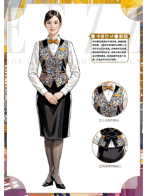 酒店餐厅女服务员白色衬衫提花马夹款工装图