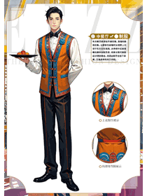 新疆特色饭店服务员中式风工作服手绘图