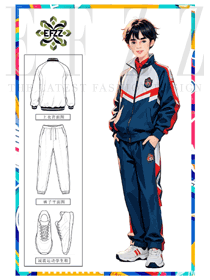 藏青红白色块拼接：打造活力运动校服手绘案例