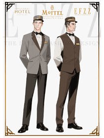 浅灰西装款：星级酒店门童工作服的专业服务着装