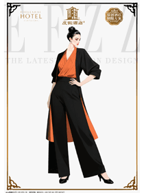 黑底橙镶：星级酒店宾客关系主任的高端服务形象战袍