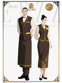 深棕马甲款:酒店领班服务专员的工作制服设计图