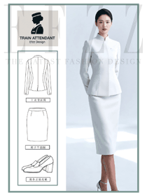 纯白立领高铁乘务套装：优雅专业的职场形象标杆