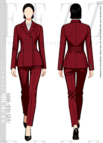 酒红职装-原创设计女式商务西装手绘案例