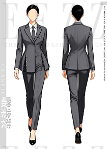 「灰调经典」原创手绘胸袋饰条单排扣职业西装设计方案