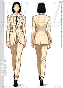 燕麦奶色原创定制女式春秋三件套西装设计图