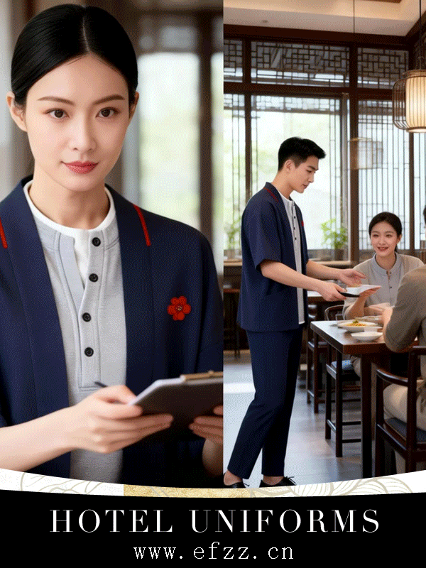 民俗风餐饮酒楼男女服务员工作服定制设计系列方案