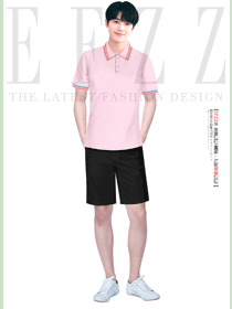 浅粉撞色彩条 Polo 夏季学生校服套装