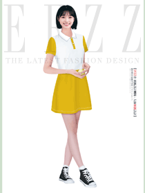 白黄拼色 Polo 领女生夏季校服连衣裙