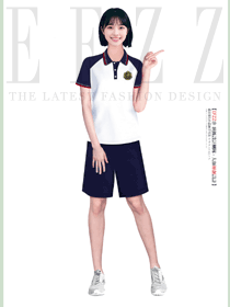 藏青插肩拼色清爽中小学生女款校服设计图
